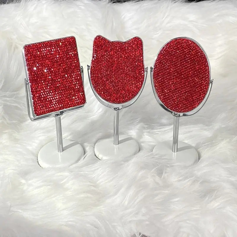 Diamond-Encrusted Mini Rotatable Desktop Makeup Mirror 14cm Desktop Makeup Mirror QXL
