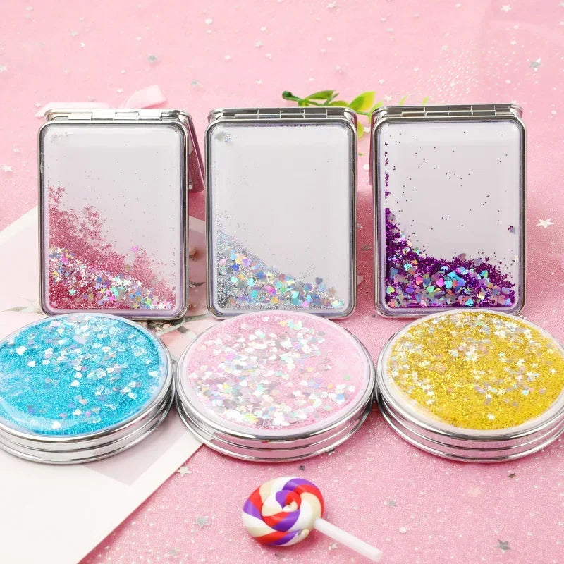 Double-Sided Folding Compact Pocket Mirror | Sparkling Sand Compact Makeup Mirror QXL