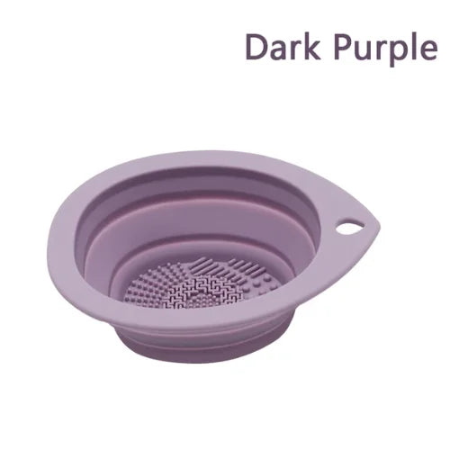 Silicone Folding Makeup Brush Cleaner Bowl & Scrubber Mat Brush Cleaning Bowl QXL Dark purple