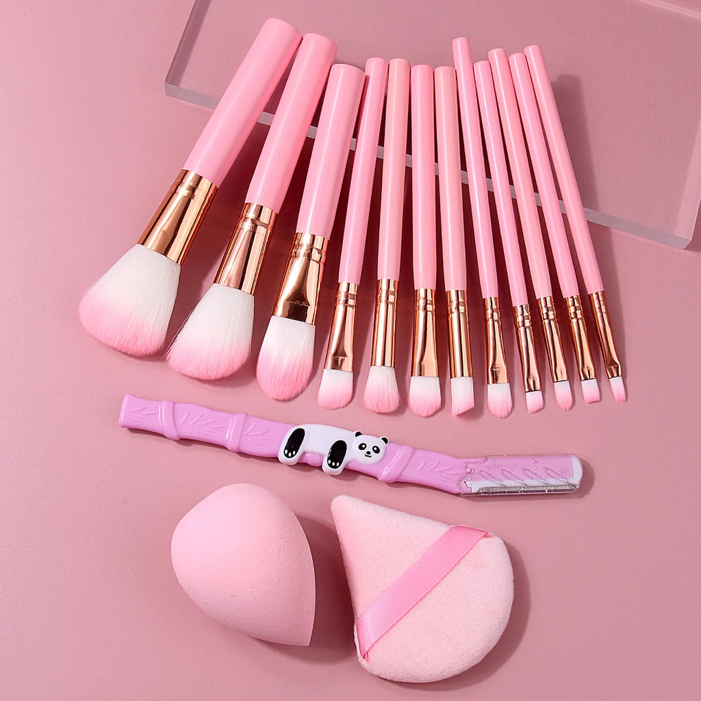 15-Pc Pink Makeup Brush Set | Sponge, Puff & Eyebrow Razor Makeup Brush Set QXL