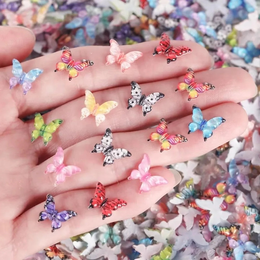 50-Pack 3D Butterfly Nail Charms | Glossy Multicolor Resin Nail Art Charms QXL