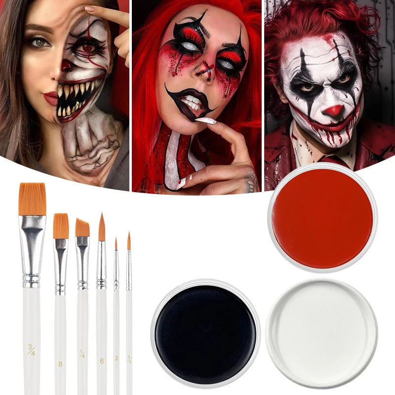 VERONNI 30g Face & Body Paint Set – Black White Red + Brush Face & Body Paint QXL
