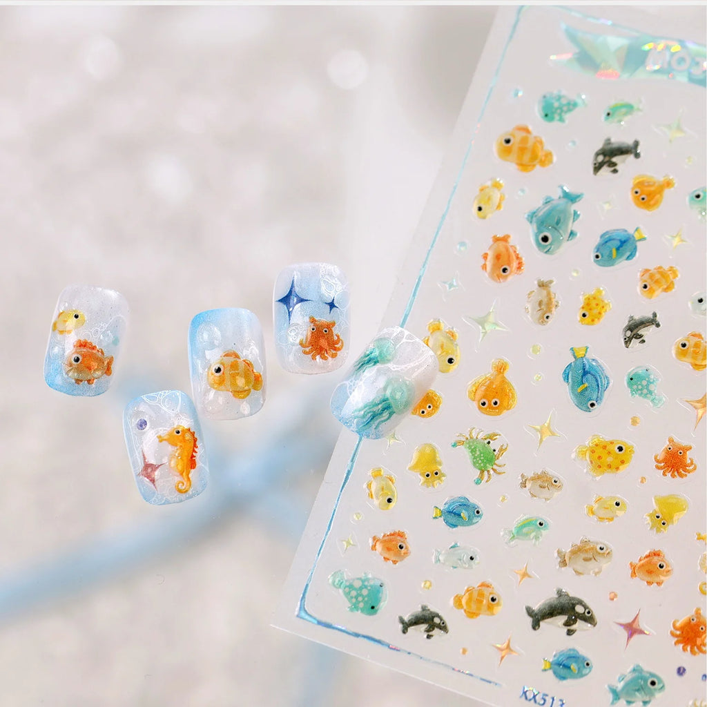 5D Underwater Nail Stickers | Ocean Fish Seahorse Decals Nail Art Stickers QXL