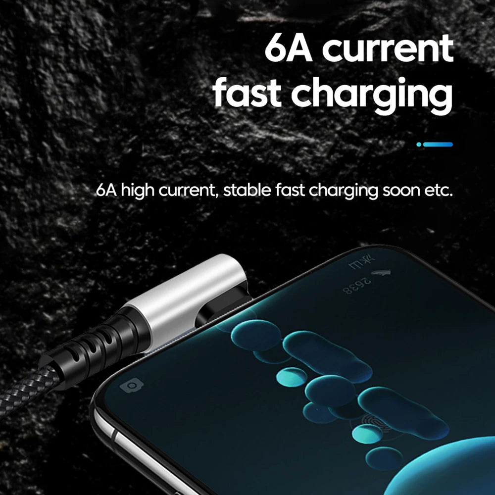 6A 90° Dual Elbow USB-C Fast Charging Braided Cable USB-C Charging Cable QXL