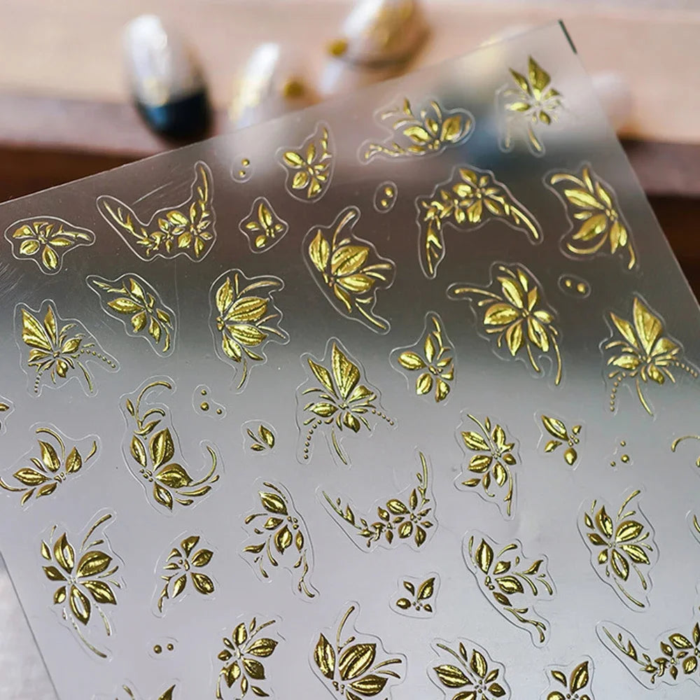 5D Hot Stamping Nail Stickers – Floral & Butterfly Decals Nail Art Stickers QXL