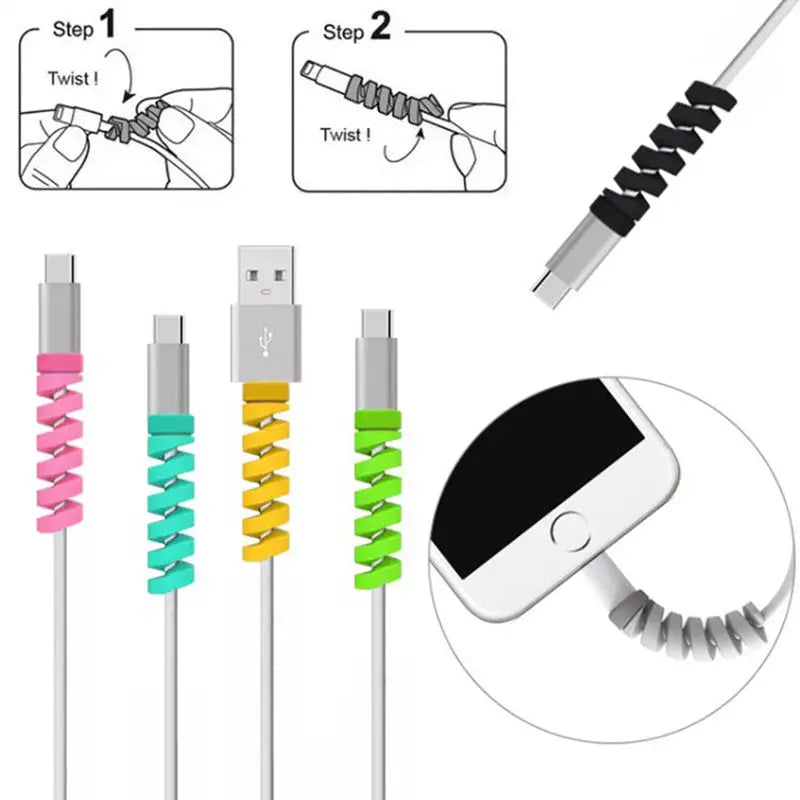 USB Cable Protector & Wire Organizer | Cord Sleeve & Ties Cable Management Set QXL