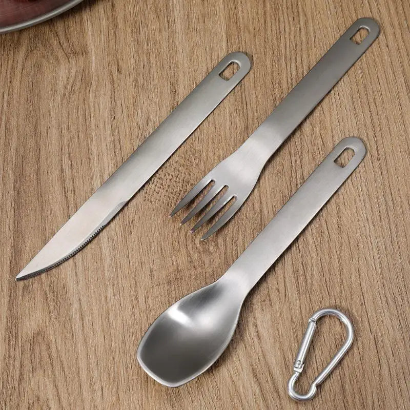 304 Stainless Steel Cutlery Set with Carabiner – Knife Fork Spoon Portable Cutlery Set QXL