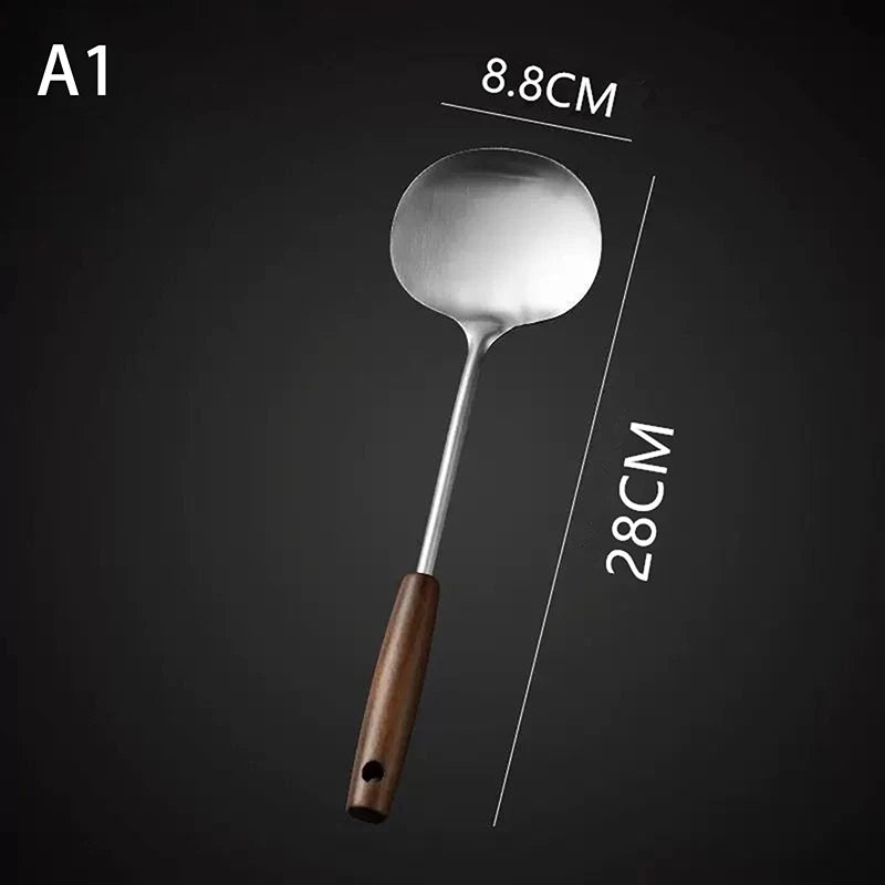 Stainless Steel Wok Spatula with Walnut Handle | 3 Sizes Wok Spatula QXL S