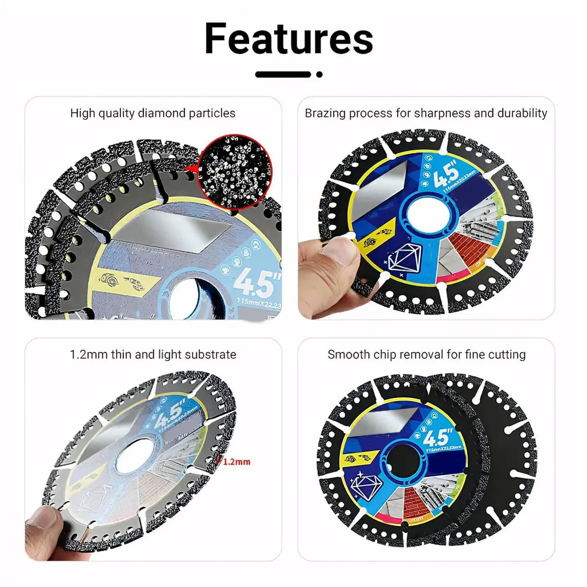 3-Pack Diamond Cutting Blades | Angle Grinder Multi-Material Diamond Cutting Blades QXL