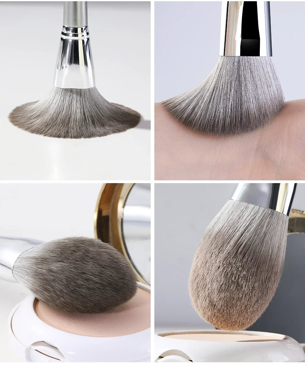 14-Piece Silver Makeup Brush Set | Face & Eye Brushes Makeup Brush Set QXL