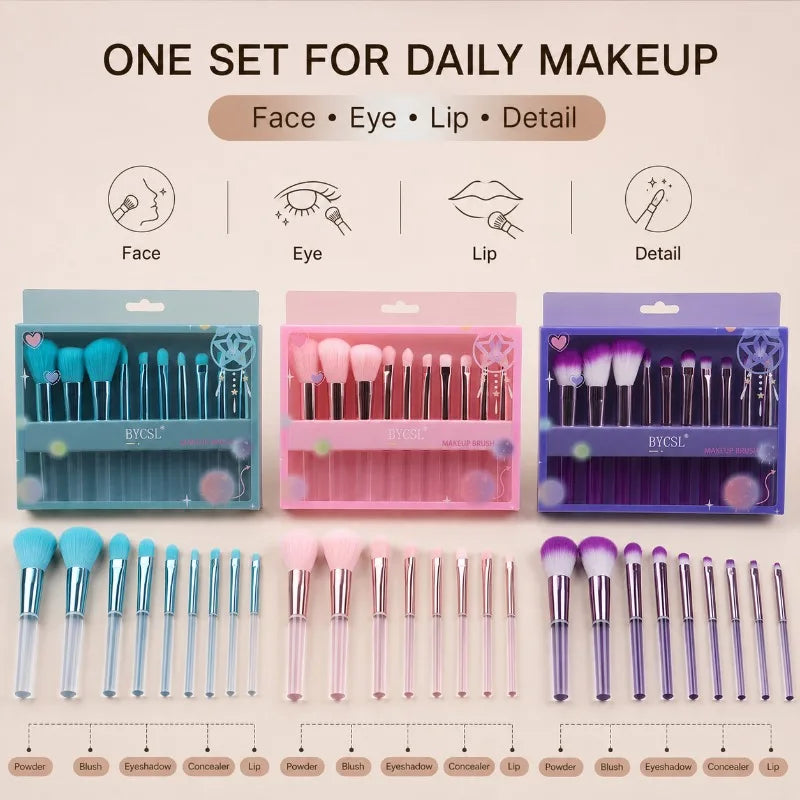 10-Pc Mini Makeup Brush Set | Travel Gift Box, Soft Bristles Makeup Brush Set QXL