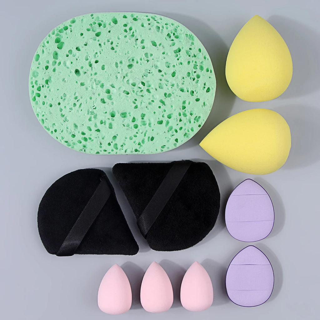 10-Pc Makeup Sponge & Powder Puff Set | All-in-One Kit Makeup Sponge Set QXL