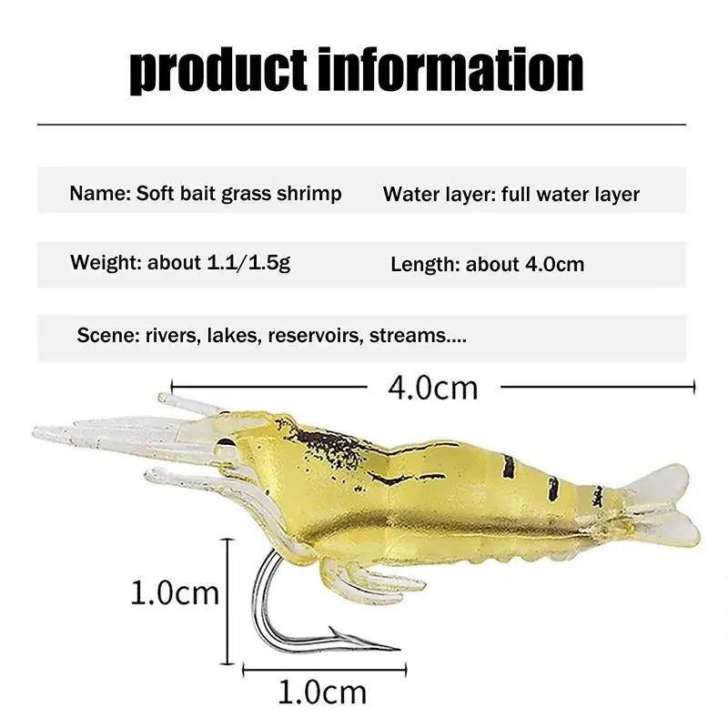 20-Pack Soft Silicone Shrimp Fishing Lures with Jig Hook Soft Fishing Lure QXL