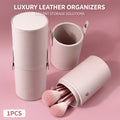 KOSSHOW Leather Makeup Brush Organizer Cylindrical Case Makeup Brush Organizer QXL Beige