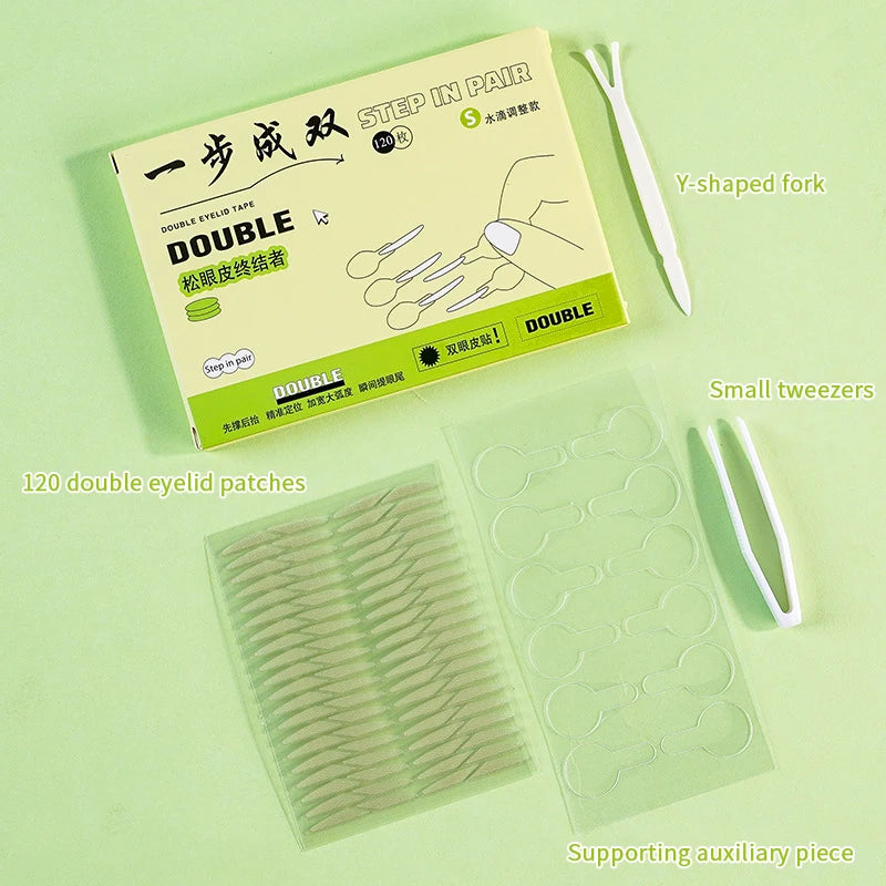 120-Pack Double Eyelid Tape Stickers with Handle & Tools Eyelid Tape Stickers QXL Green