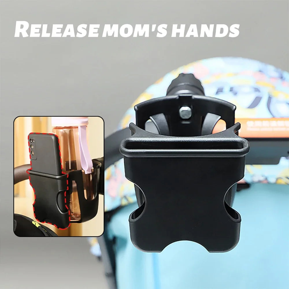 2-in-1 Baby Stroller Cup & Phone Holder | Universal Clip-On Stroller Accessory QXL