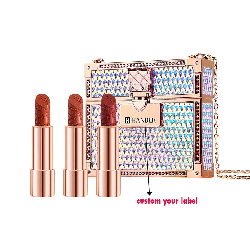 Korean Matte Lipstick Set – 3-Pc Waterproof Velvet Lip Gloss Kit Matte Lipstick Set QXL