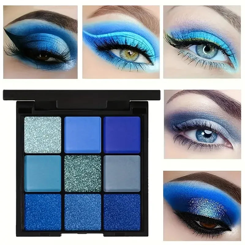 9-Shade Blue Eyeshadow Palette | Glitter, Shimmer & Matte Eyeshadow Palette QXL