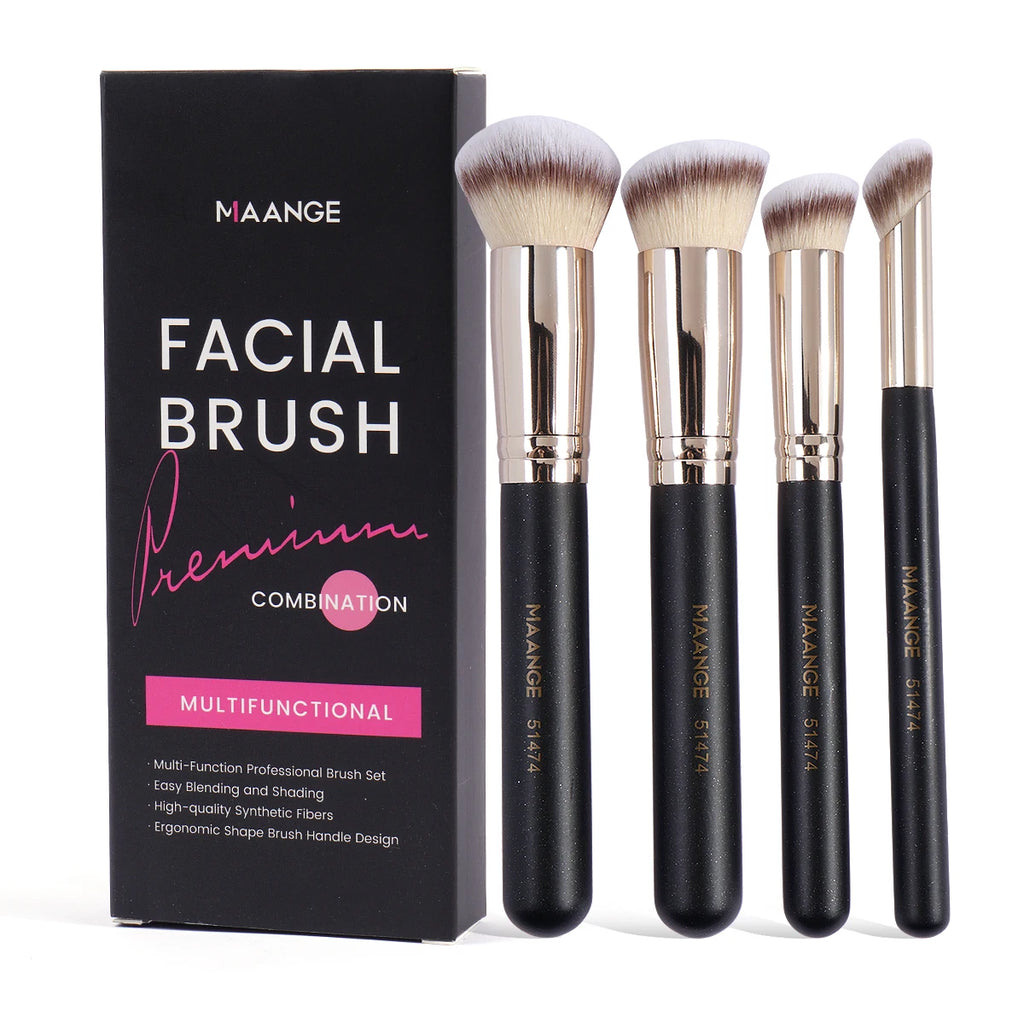 MAANGE 4-Piece Foundation & Concealer Makeup Brush Set Makeup Brush Set QXL Black