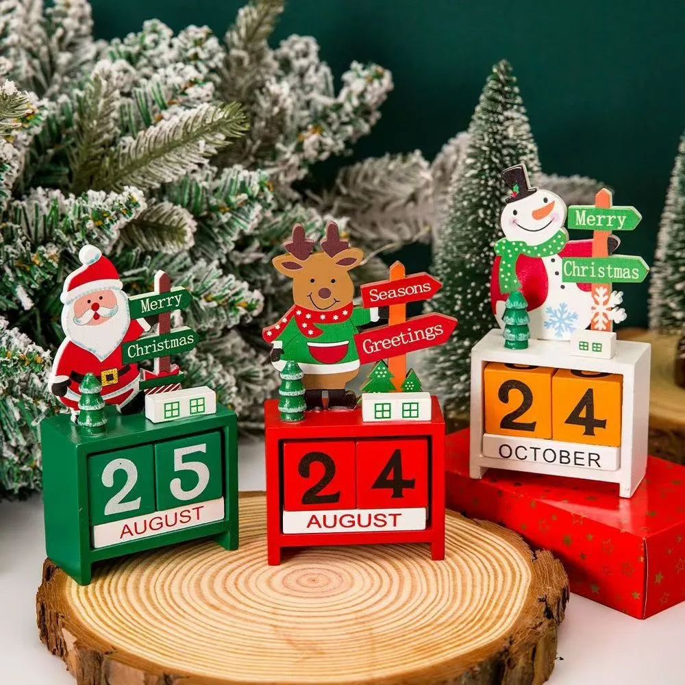 Christmas Wooden Calendar Display Window Desktop Decoration Holiday Wood Decoration QXL