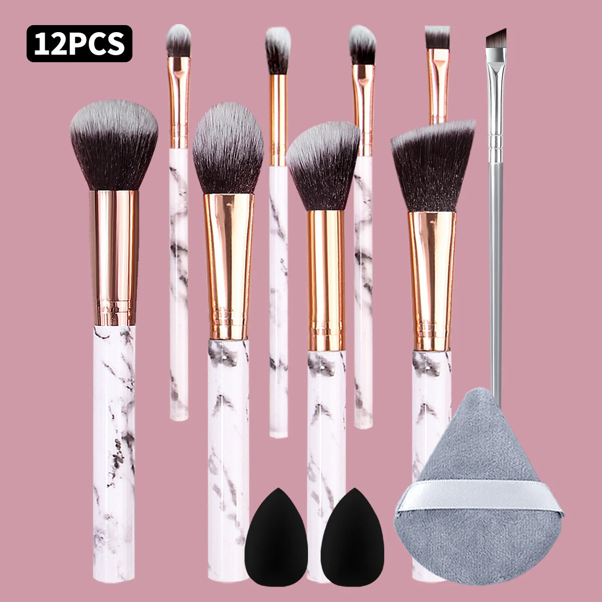 KOSSHOW 12-Pc Makeup Brush Kit with Sponge | Face & Eye Set Makeup Brush Set QXL Ivory