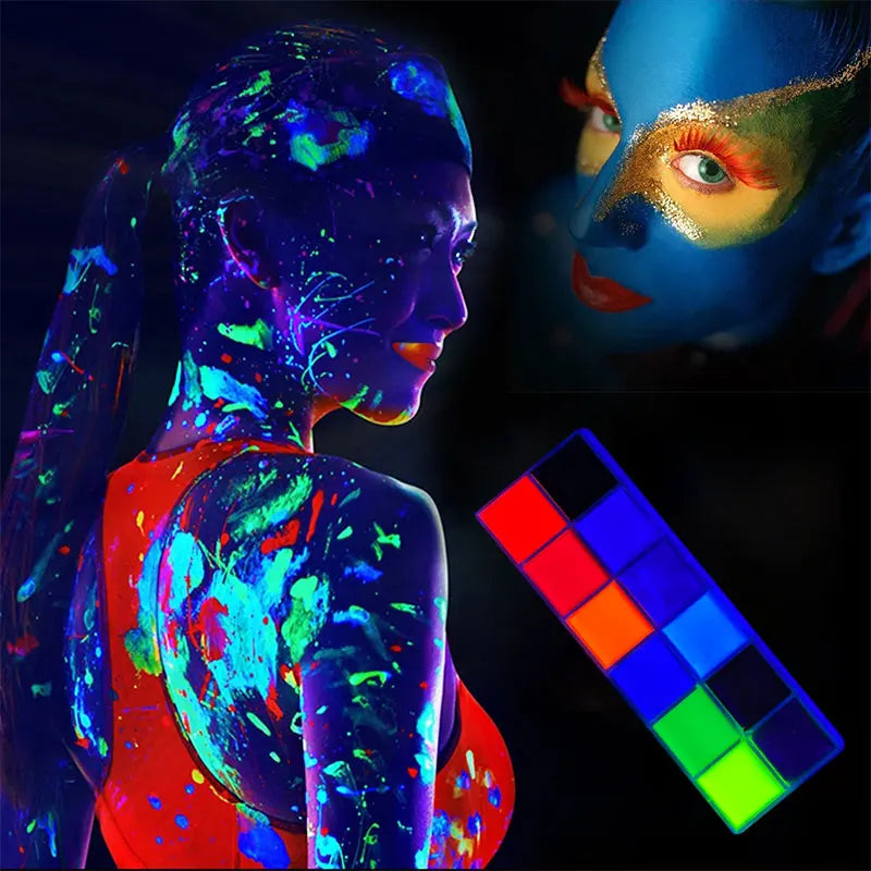 VERONNI 12-Color UV Glow Neon Face & Body Paint Palette UV Glow Face Paint QXL