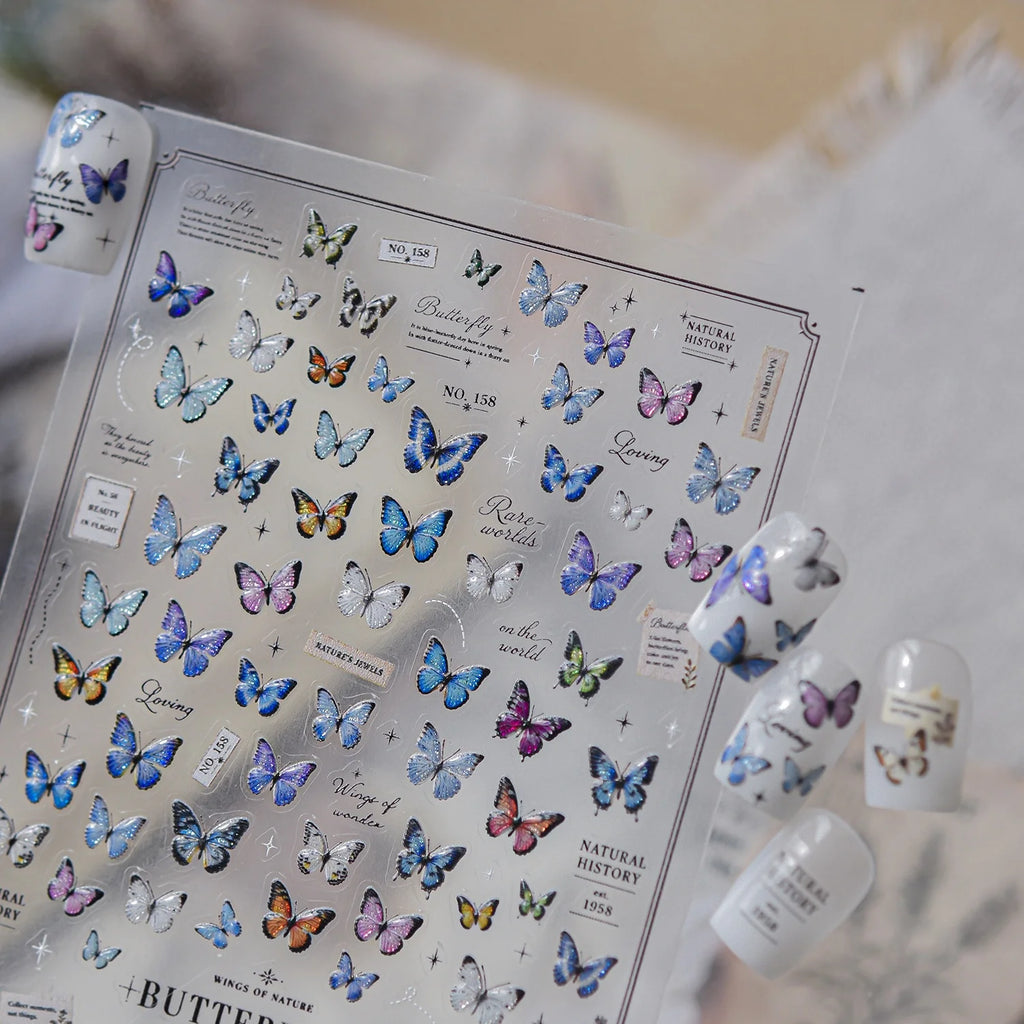 Retro Butterfly 5D Nail Stickers | Self-Adhesive Multicolor Decals Nail Art Stickers QXL