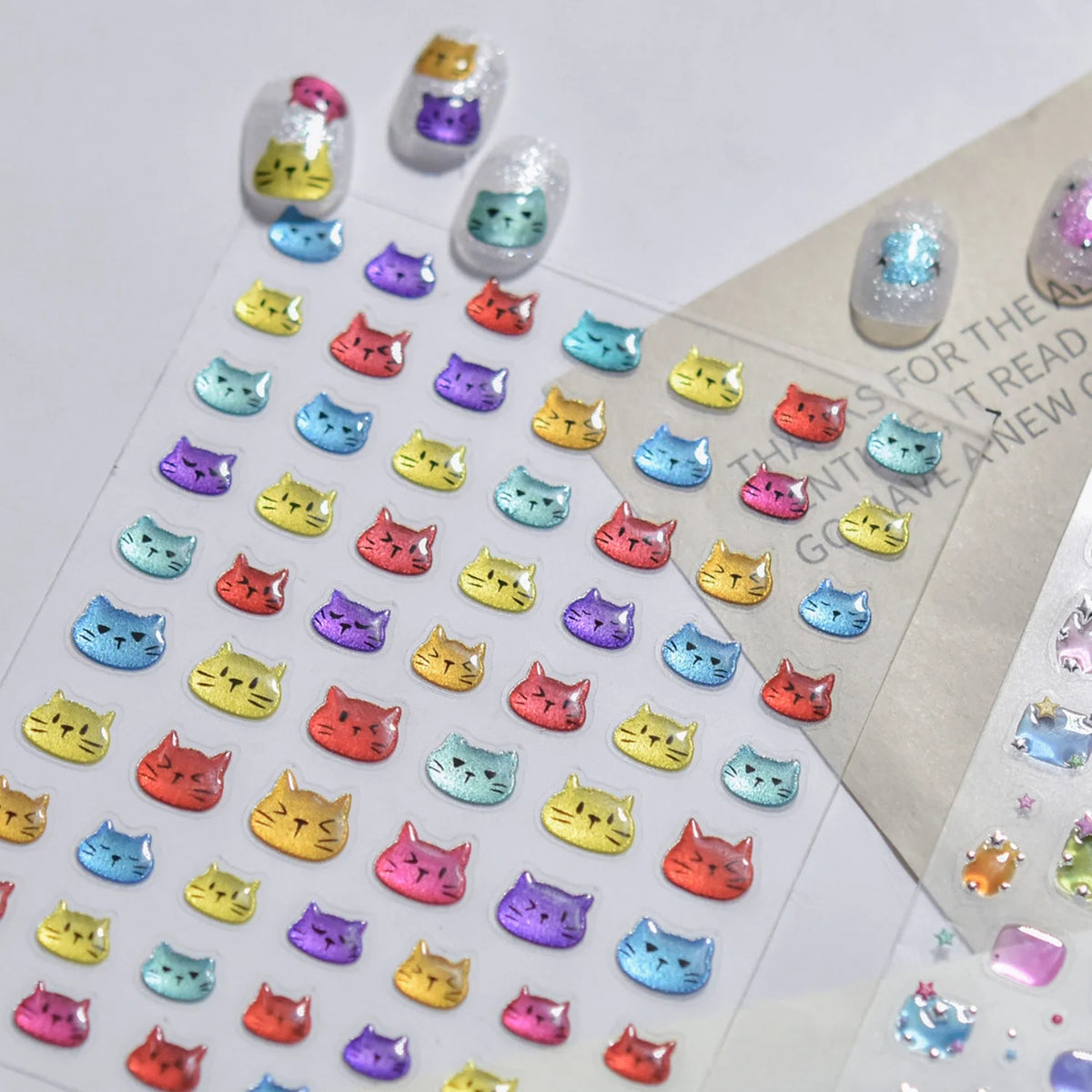 5D Cat Nail Stickers | Rainbow Kitten Cartoon Decals Nail Art Stickers QXL
