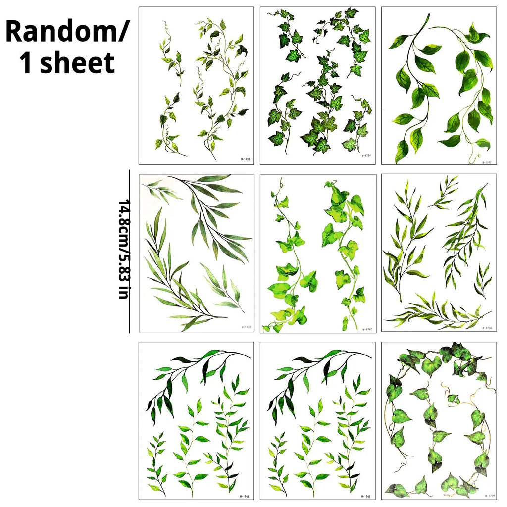 Green Vine & Leaf Waterproof Temporary Tattoo Stickers Temporary Tattoo Sticker QXL A
