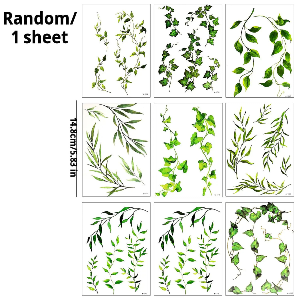 Green Vine & Leaf Waterproof Temporary Tattoo Stickers Temporary Tattoo Sticker QXL A