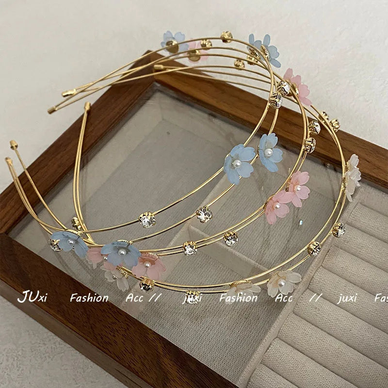 Korean Floral Crystal Double Layer Headband | Slim Hair Hoop Crystal Hair Headband QXL