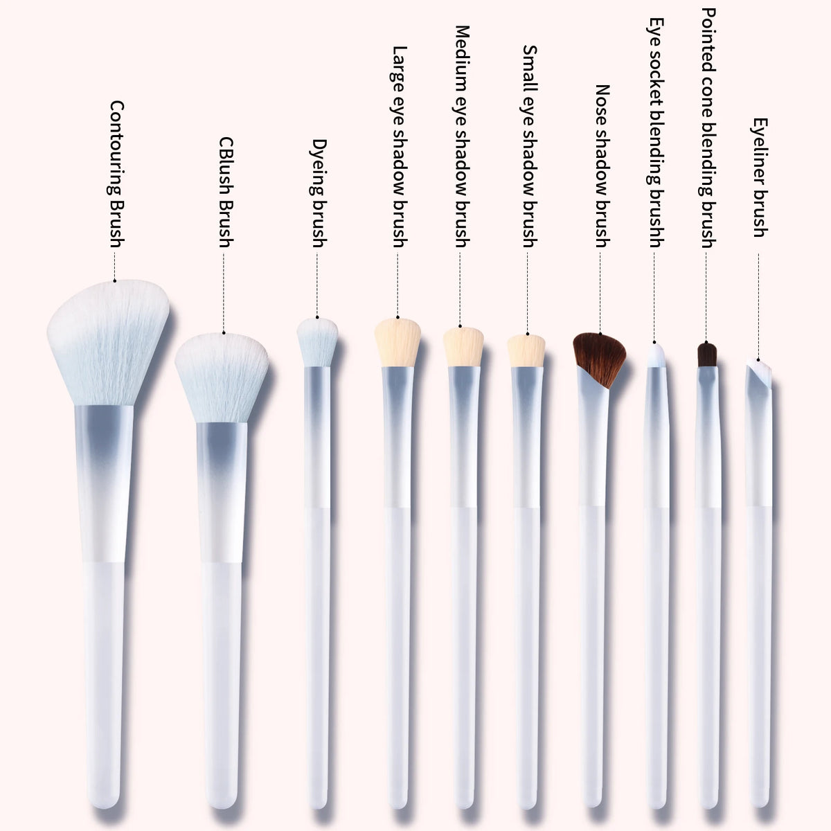 Ronshadow 10-Pc Makeup Brush Set | Transparent Handle Makeup Brush Set QXL