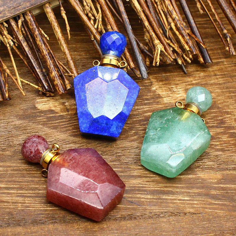Faceted Crystal Essential Oil Pendant Necklace | Perfume Bottle Aromatherapy Pendant QXL