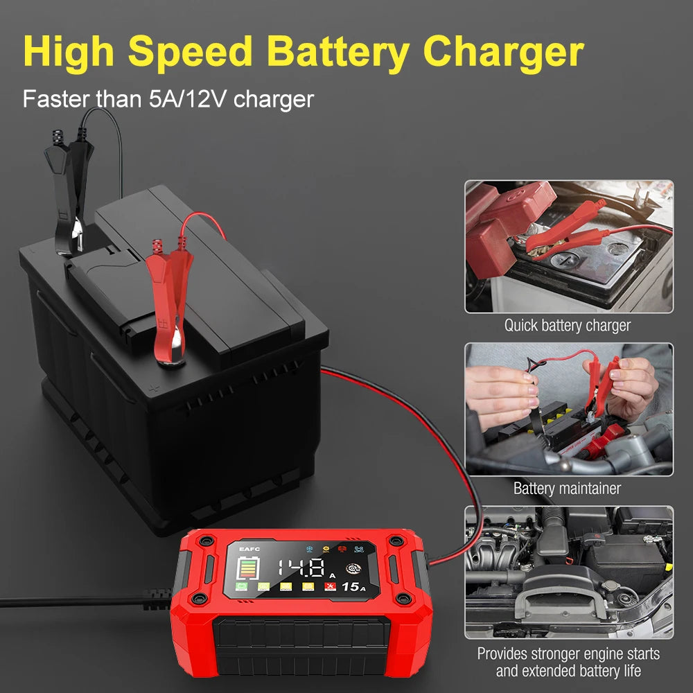 EAFC 12V 15A Smart Car Battery Charger with LCD Display Car Battery Charger QXL