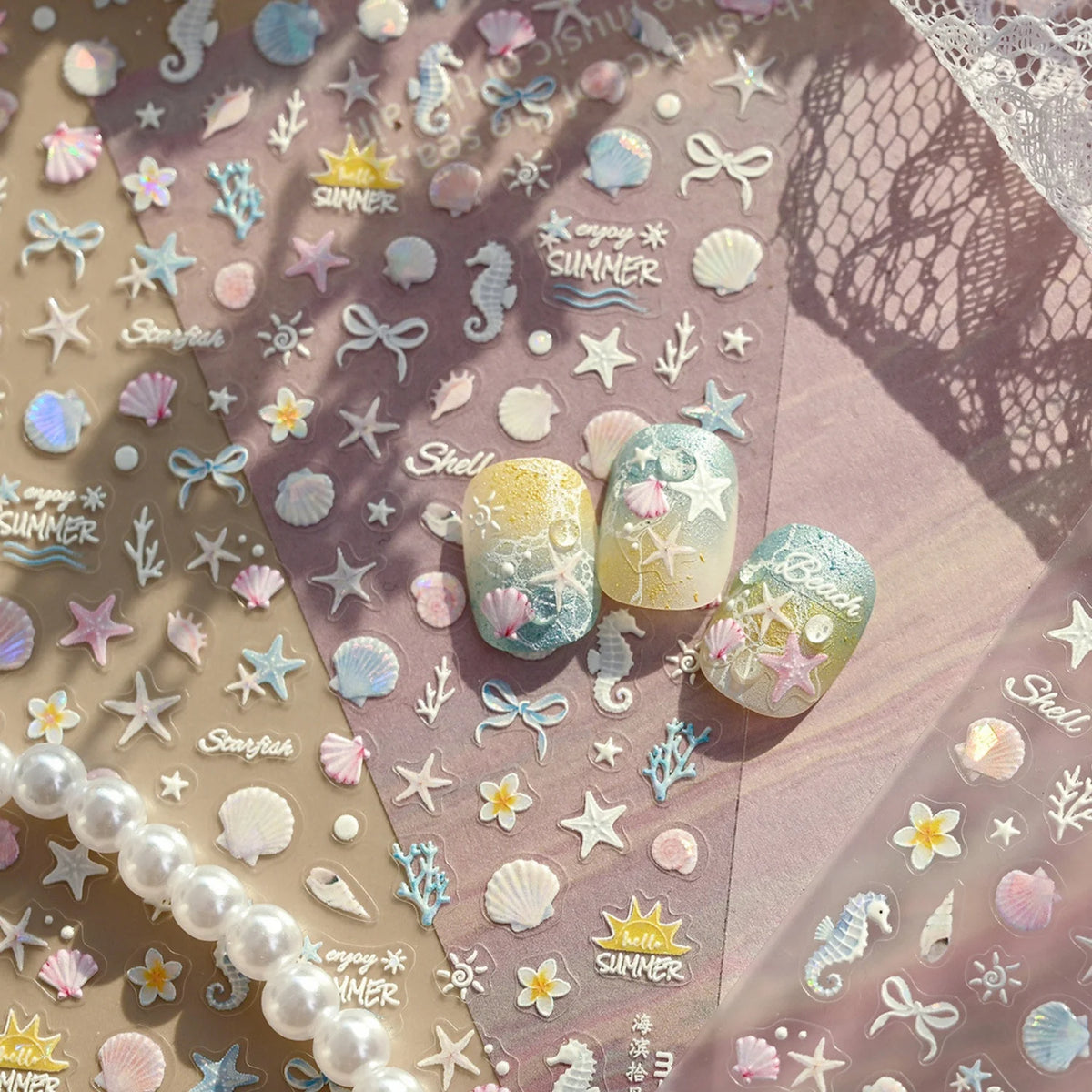 5D Ocean Nail Stickers – Seashell Starfish Beach Decals | NAILFYOU Nail Art Stickers QXL