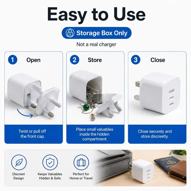 UK Plug Hidden Storage Box | Secret Stash Case White Hidden Storage Box QXL