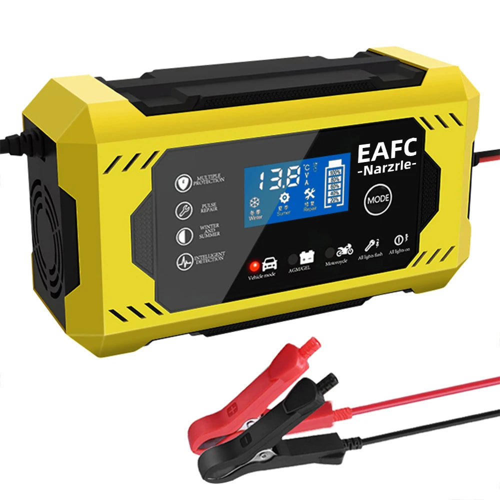 EAFC 12V 6A Smart Battery Charger | Digital Pulse Repair Battery Charger QXL EU Plug Yellow