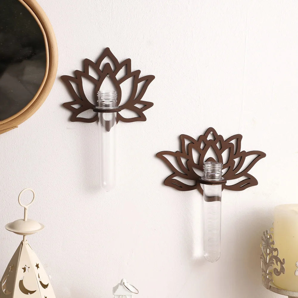 Lotus Wall-Mounted Test Tube Vase | Wooden Hydroponic Holder Wall Vase QXL
