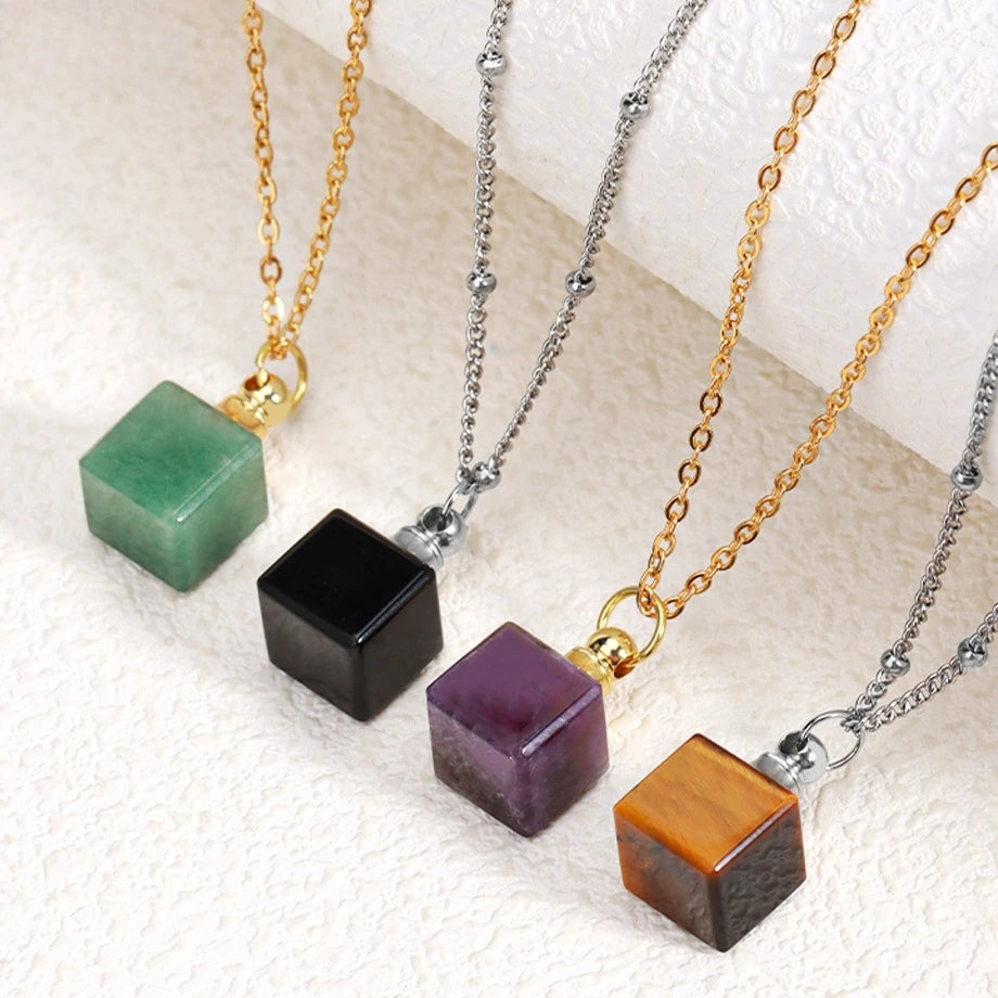 Natural Crystal Gemstone Refillable Perfume Diffuser Necklace Diffuser Pendant Necklace QXL
