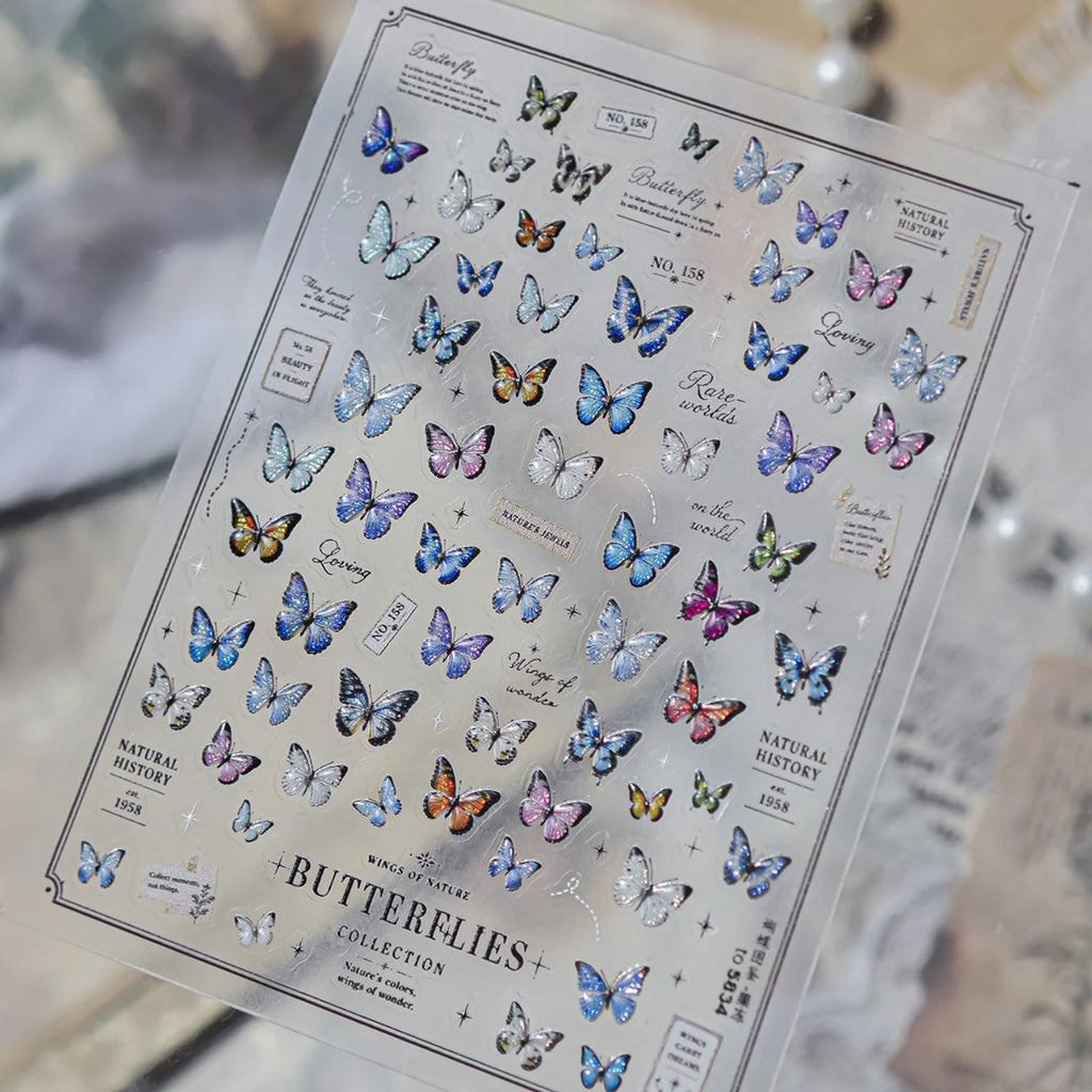 Retro Butterfly 5D Nail Stickers | Self-Adhesive Multicolor Decals Nail Art Stickers QXL