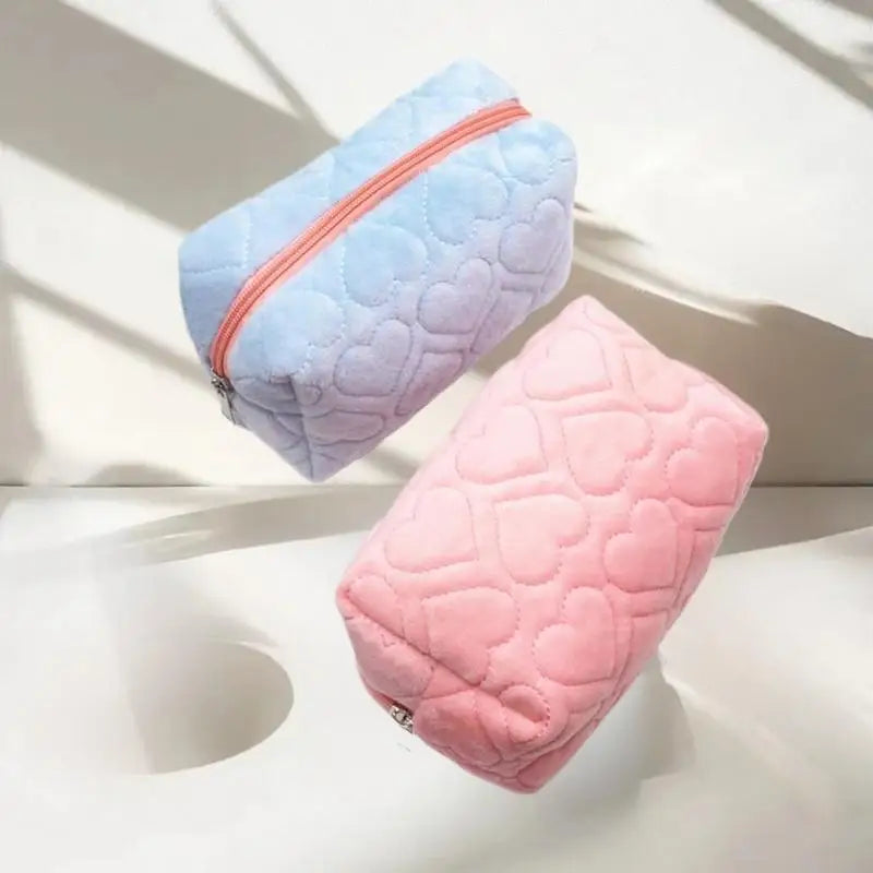 Heart Quilted Velvet Makeup Bag | Travel Cosmetic Pouch Cosmetic Travel Bag QXL