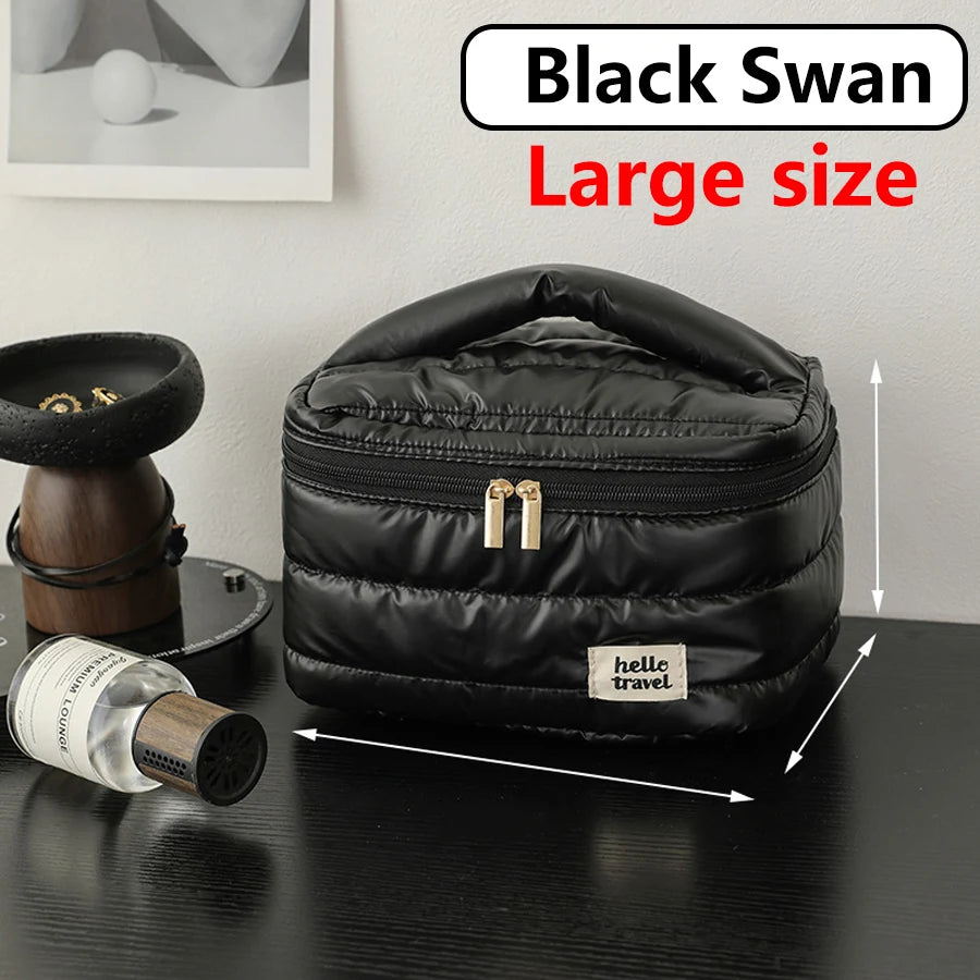 Large Waterproof Makeup Bag | Puffy Travel Toiletry Organizer Travel Cosmetic Bag QXL Black-Upgraded