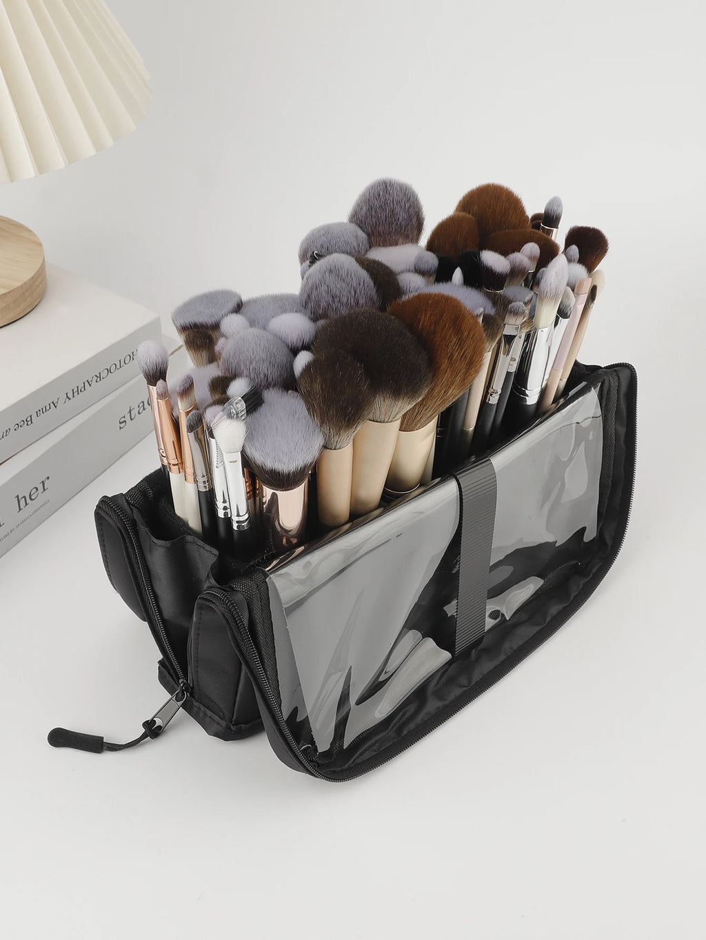 RANCAI Large Makeup Brush Bag | Magnetic Closure & Mirror Makeup Brush Bag QXL