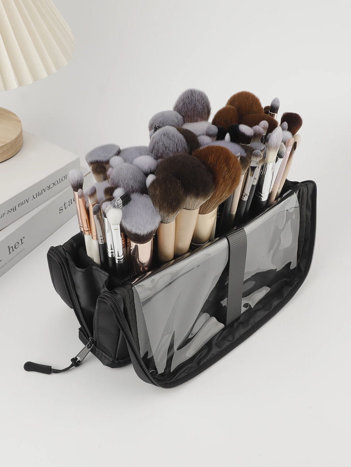 RANCAI Large Makeup Brush Bag | Magnetic Closure & Mirror Makeup Brush Bag QXL
