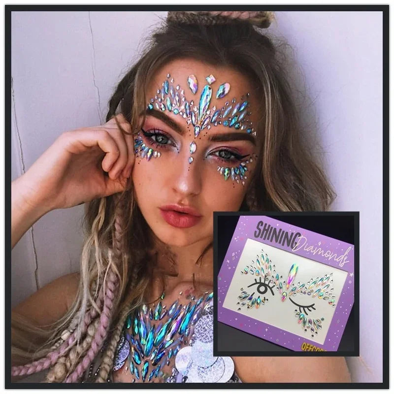 3D Glitter Rhinestone Face Jewel Stickers | Temporary Tattoos Temporary Face Gems QXL