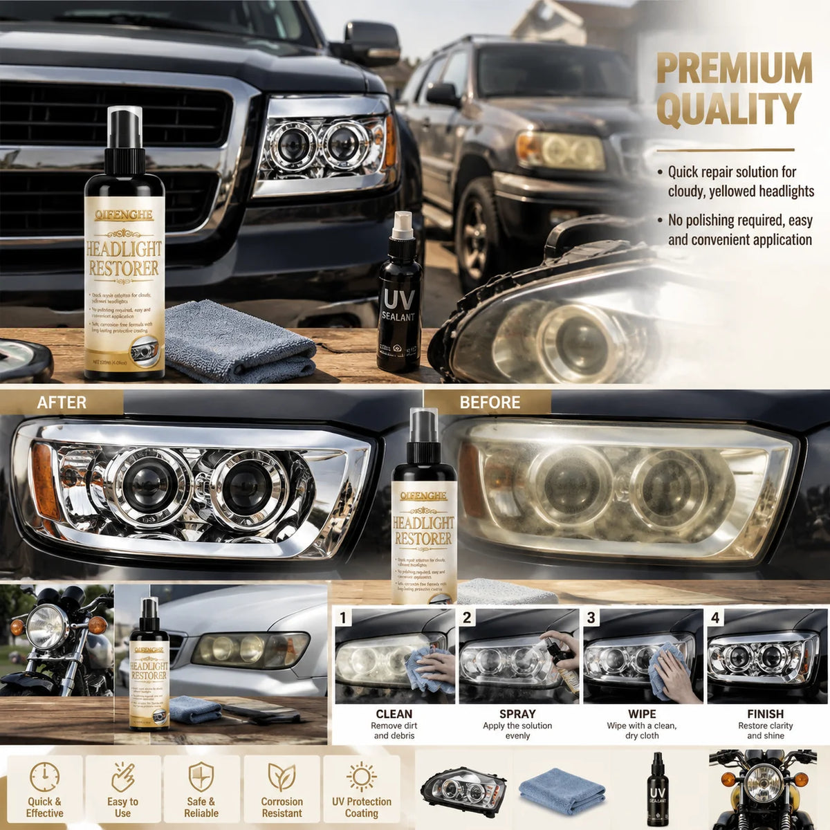 Headlight Restoration Spray – Clear Foggy Oxidized Lenses Headlight Restoration Spray QXL