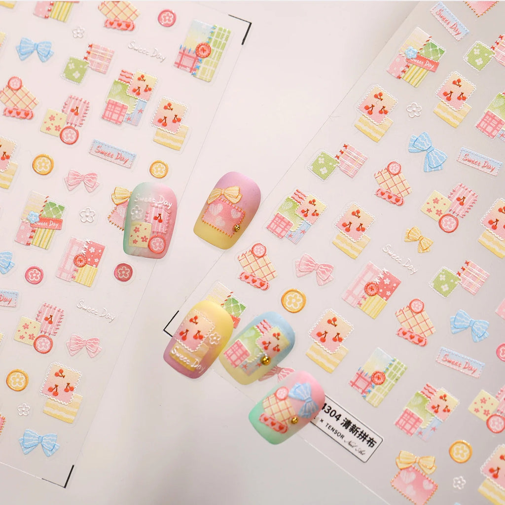 5D Nail Stickers – Plaid Cherry Blossom Bow Decals | DIY Nail Art Stickers QXL