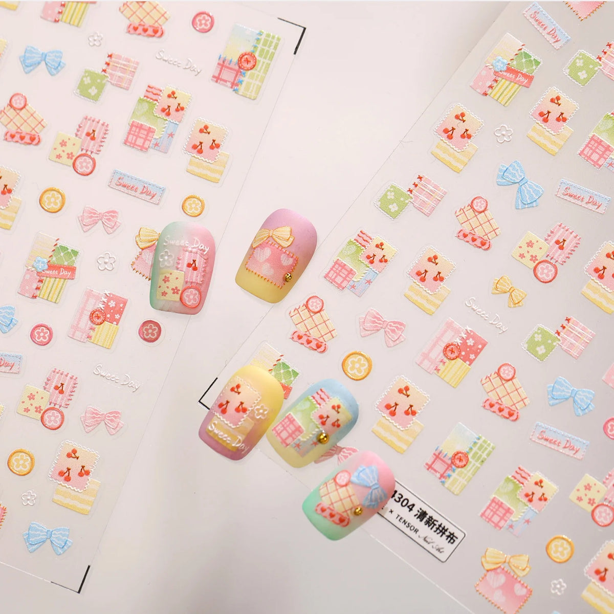 5D Nail Stickers – Plaid Cherry Blossom Bow Decals | DIY Nail Art Stickers QXL