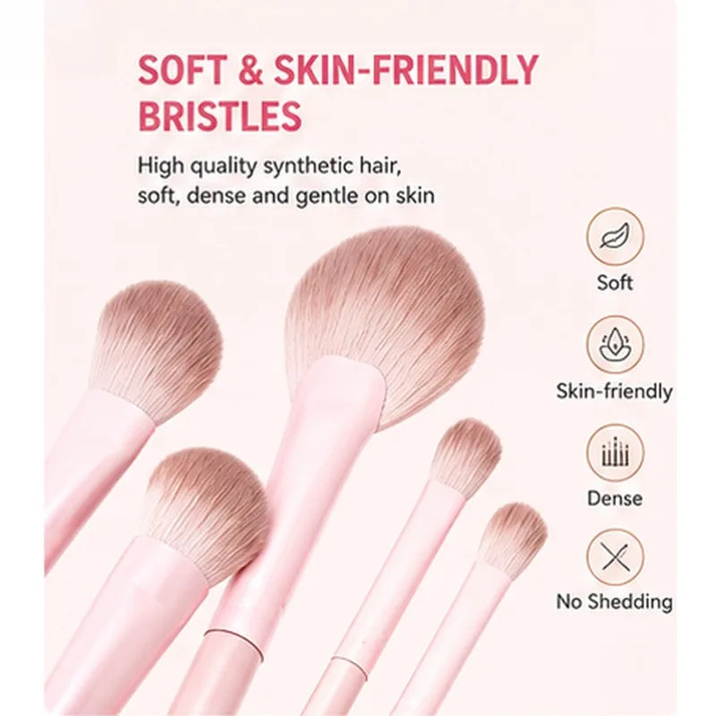 Pink Makeup Brush Set 5–13Pc | Soft Synthetic Bristles & Bag Makeup Brush Set QXL