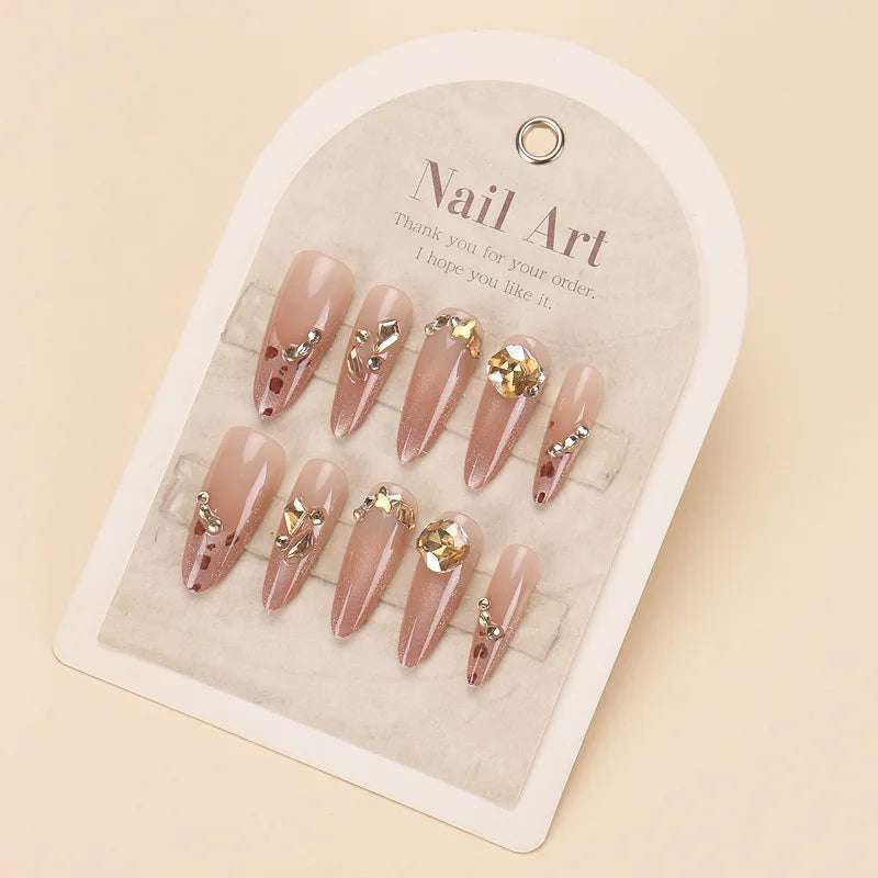 Cat-Eye Leopard Diamond French Press-On Nails | 10pc Set Press-On False Nails QXL S Ten tablets